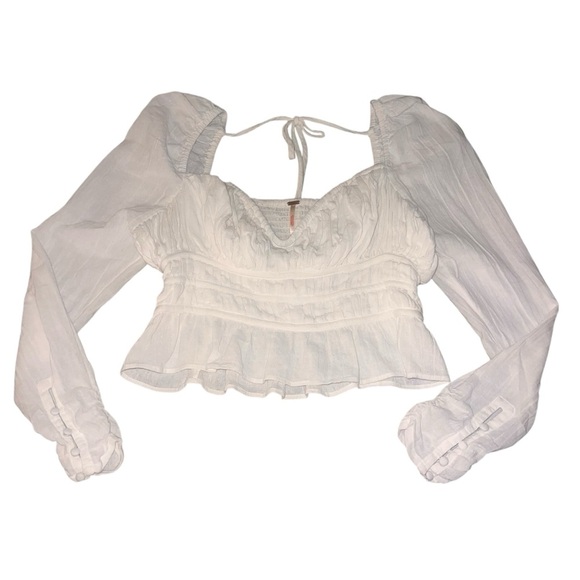 EUC Free People Chloe Puff Sleeve Blouse Long Sleeve Cropped Off-White Medium - Picture 5 of 13